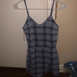 Blue and black plaid romper